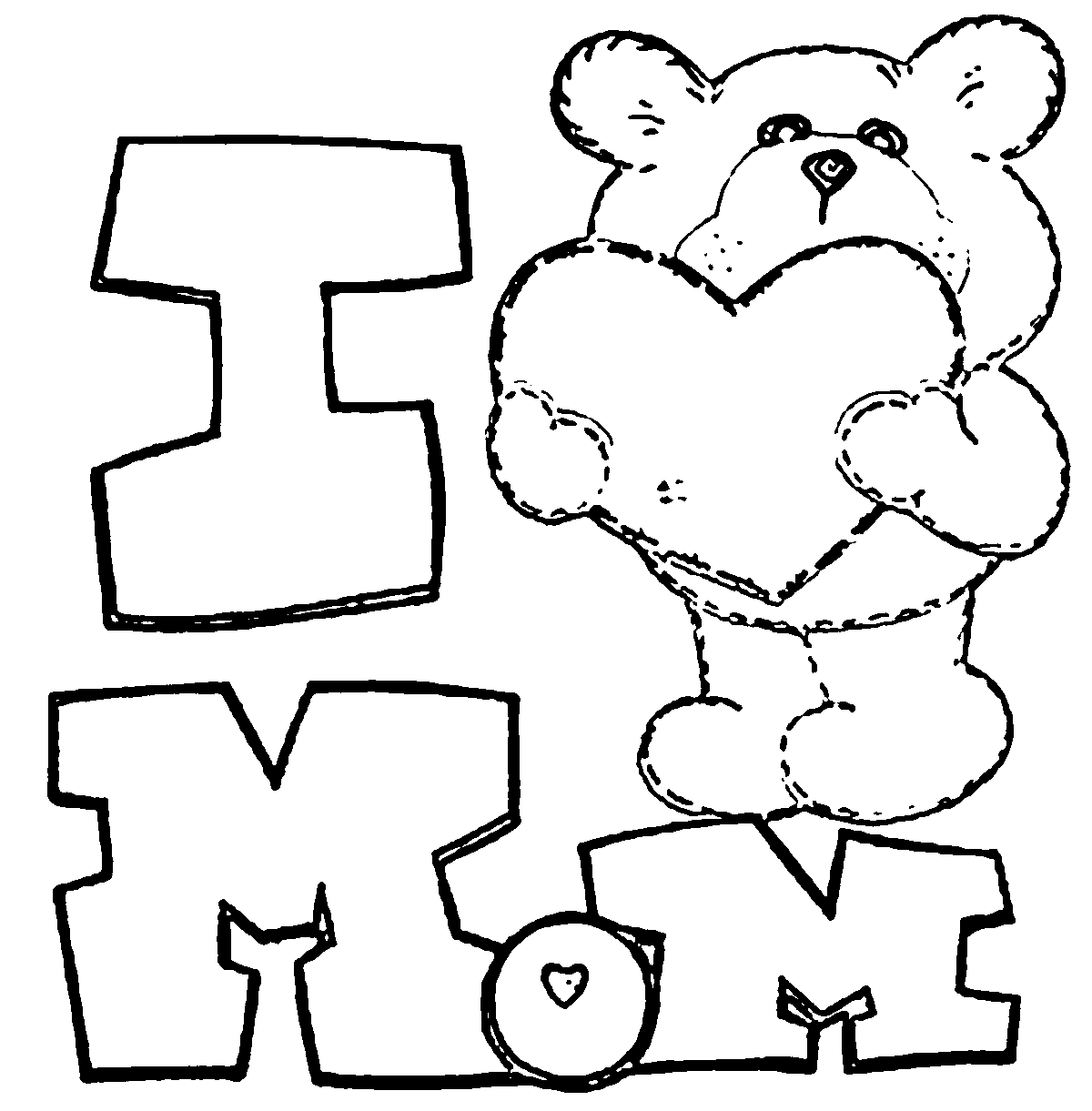 Mothersday I Love Mom Bear Coloring Page | 