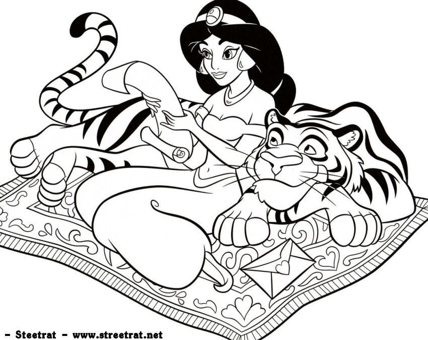 Aladdin and Jasmine coloring pages from Sticker and Color book