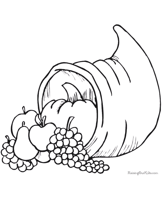 Printable Thanksgiving coloring pages - Cornucopia!