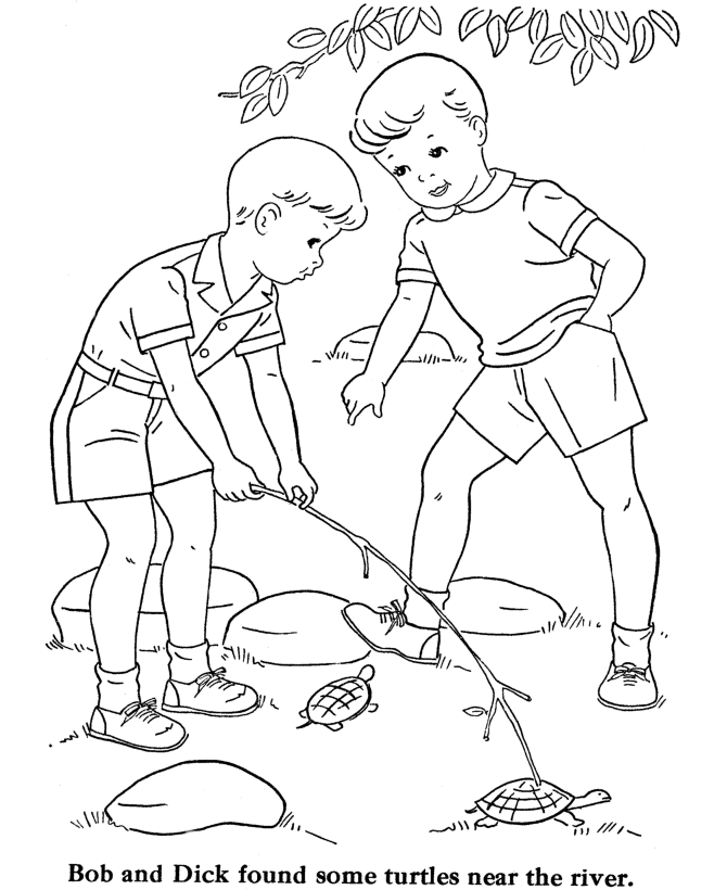 boy coloring pages play with turtles printable kids