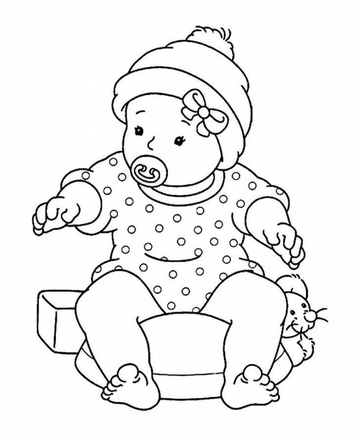 Baby Girl Sitting with Pacifier | Coloring Pages