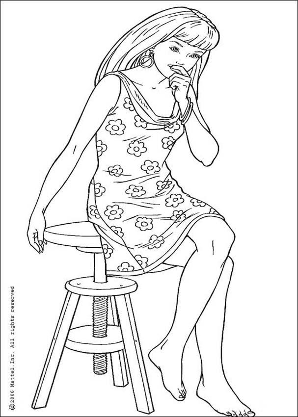 BARBIE DOLL coloring pages - Barbie wearing a flowered dress