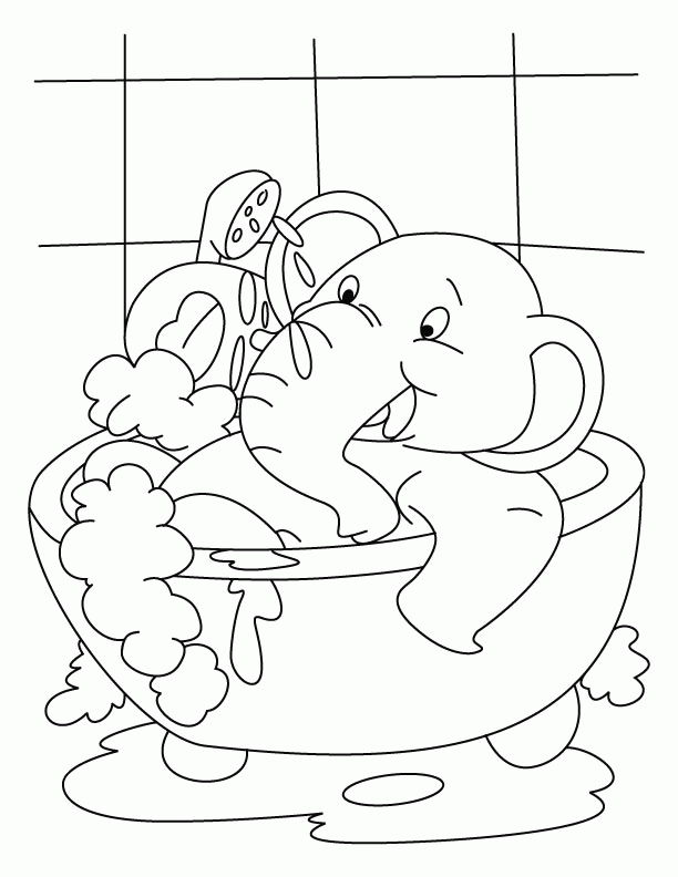 Elephant having bath in the tub coloring page | Download Free