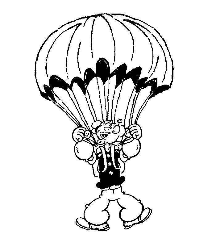 Cartoon Popeye Flying With Parashoot Coloring Pages