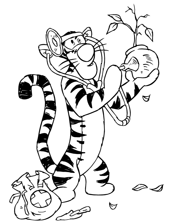 Tigger Playing Plant Doctor Coloring Page | Free Printable