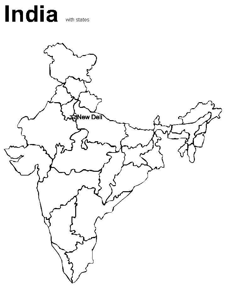 Printable India Map2 Countries Coloring Pages 