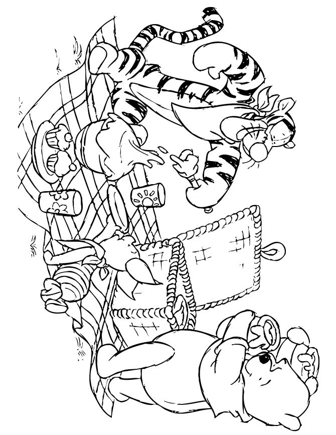 Winnie The Pooh Bear And Friends Picnic Coloring Page | HM