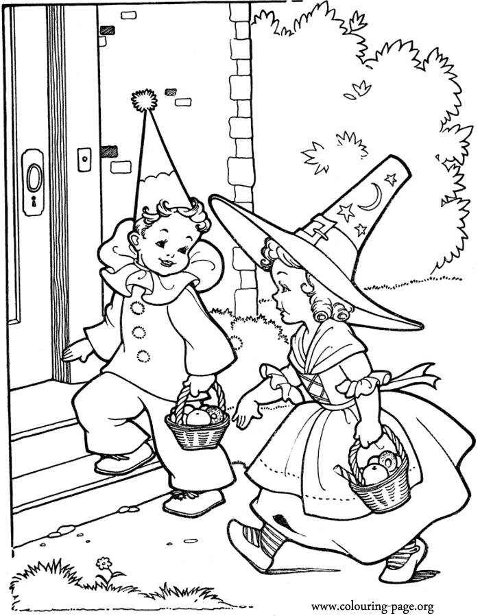 Halloween - Kids going to Halloween party coloring page