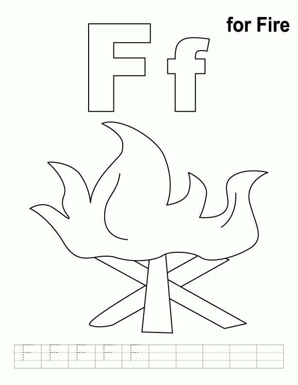 F for fire coloring page with handwriting practice | Download Free