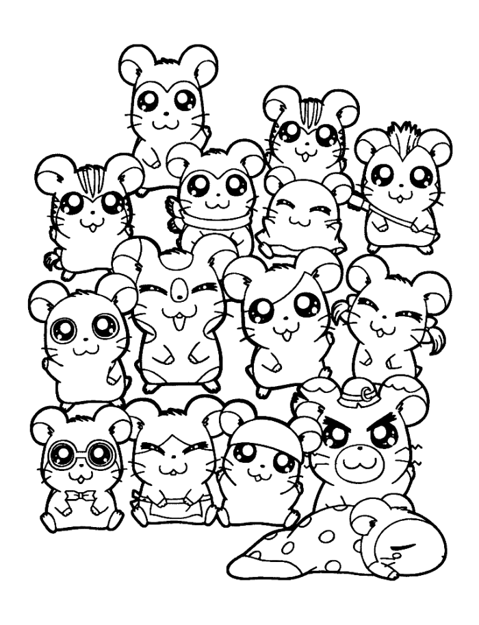 Hamsters Having Corn Hamtaro Coloring Page - Cartoon Coloring