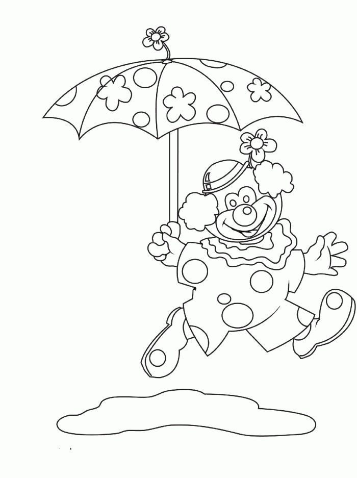 Printable Clown Umbrella Coloring Pages - Umbrella Day Cartoon