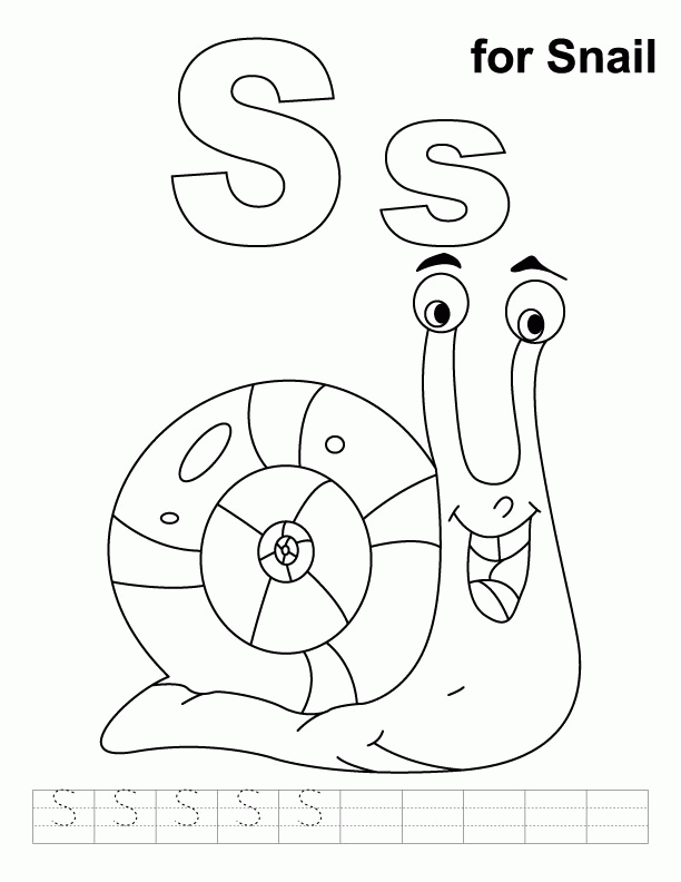 S for snail coloring page with handwriting practice | Download