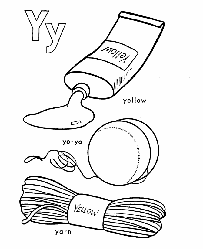 ABC Alphabet Coloring Sheets - Yy is for Yarn / YoYo / Yellow