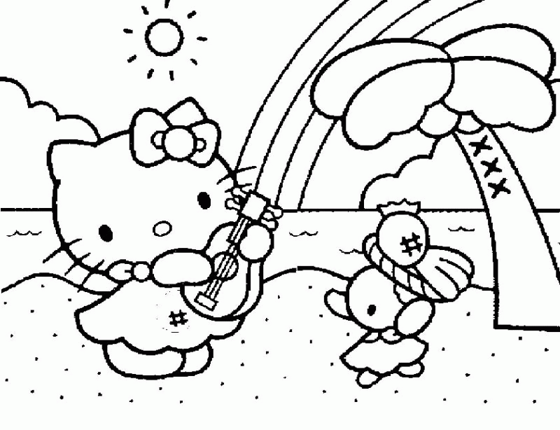 Hello Kitty Playing Guitar Coloring Page - Kids Colouring Pages