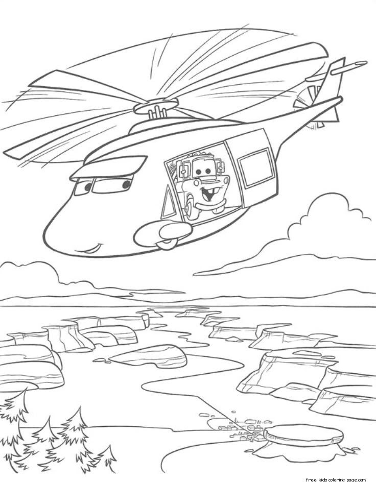 News helicopters tow mater coloring page for kids - Free Printable