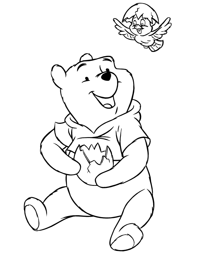 Winnie The Pooh With Hatching Baby Bird Coloring Page | Free