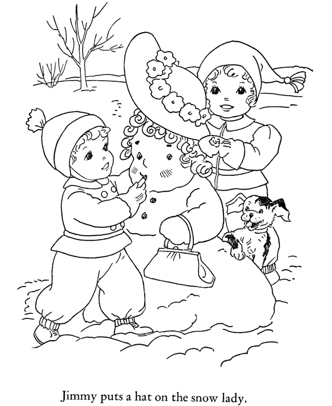 Winter Coloring - Kids SnowLady Coloring Page Sheets of the Winter