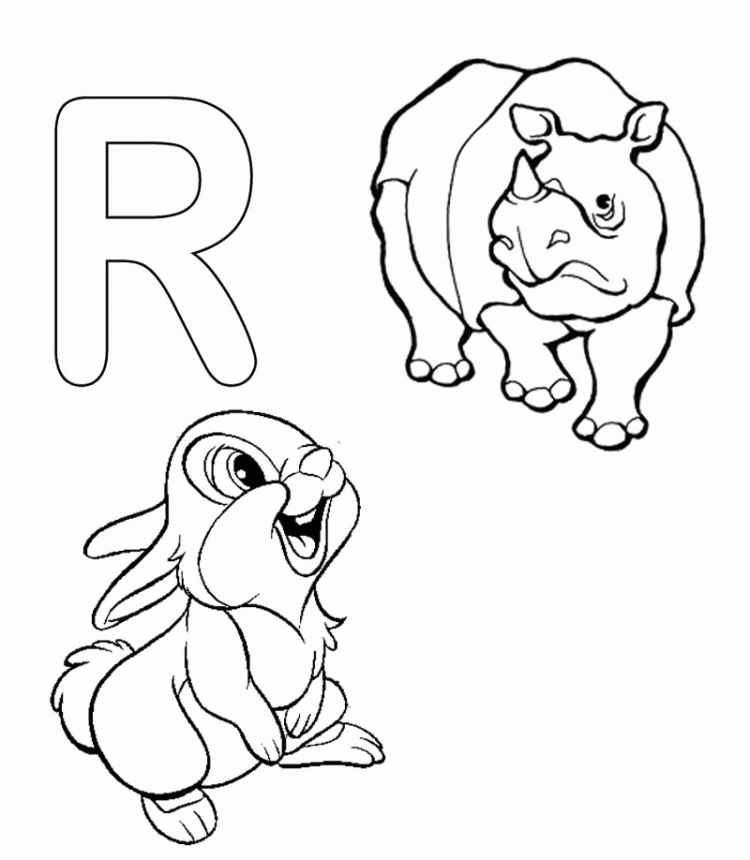 R For Rabbit And Rhino Coloring Pages - Activity Coloring Coloring