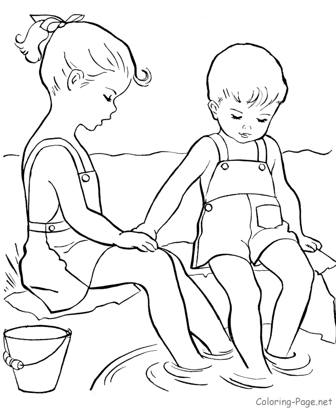 Summer Coloring Book Pages - Summer wading