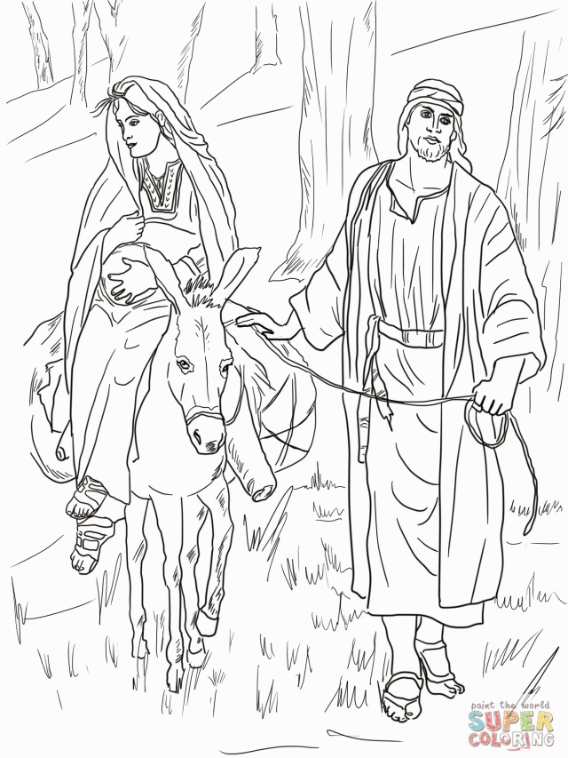 Mary And Joseph On The Road To Bethlehem Coloring Online Super