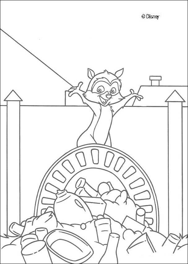 Over the Hedge coloring book pages - RJ the raccoon