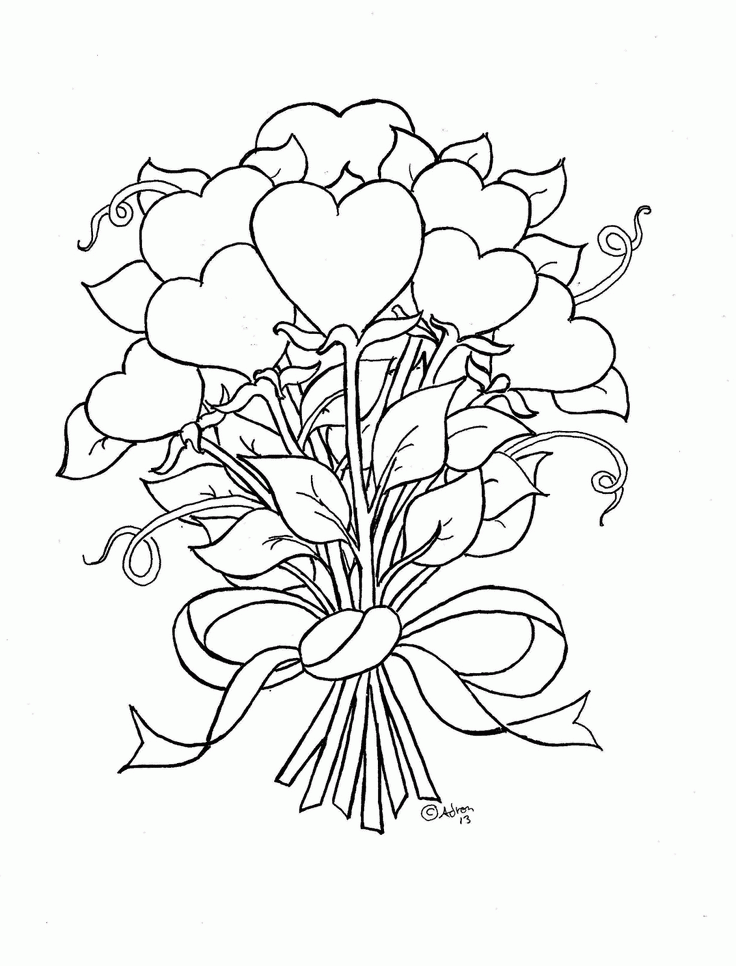 Coloring Pages Of Hearts And Roses | download free printable