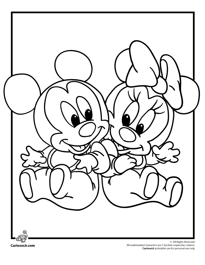 Printable Baby Mickey And Minnie Picking Nuts Coloring Pages