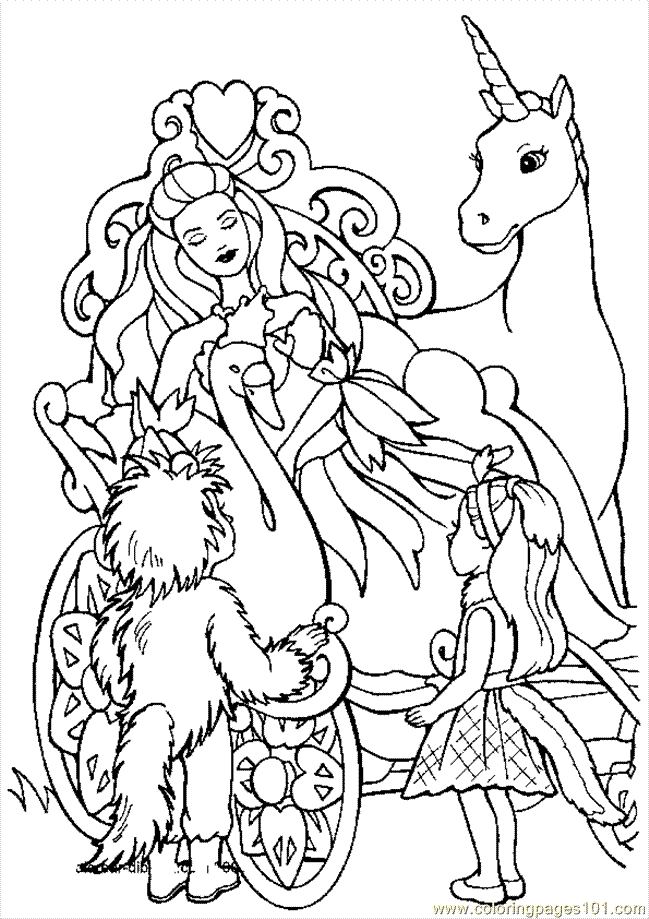 Coloring Pages Barbie And Unicorn (Cartoons > Unicorn) - free