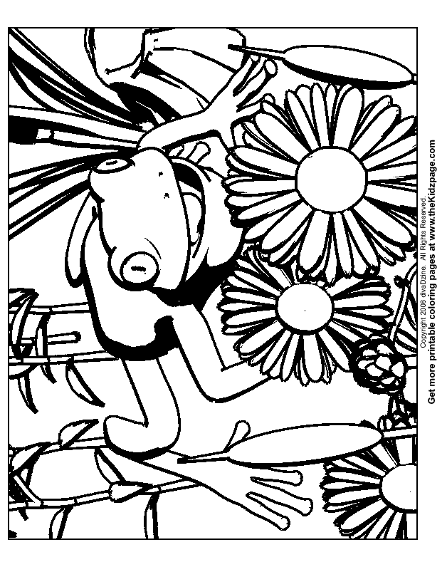 Frog and Flowers Free Coloring Pages for Kids - Printable