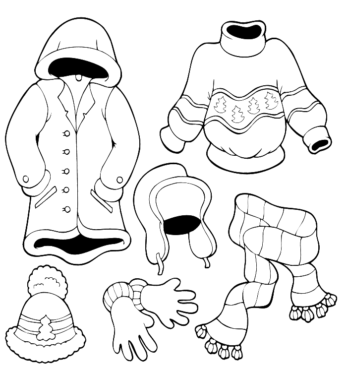 Warm Clothes Winter Coloring For Kids - Winter Coloring Pages