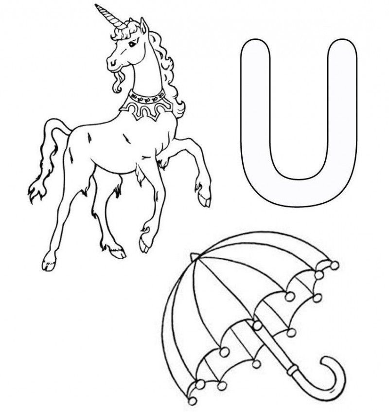 Letter U Is For Umbrella And Horse Coloring For Kids - Kids