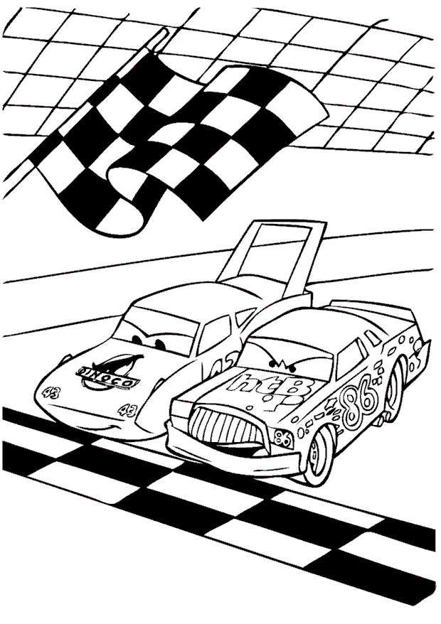 Cars Lightning McQueen races coloring page to print and free download