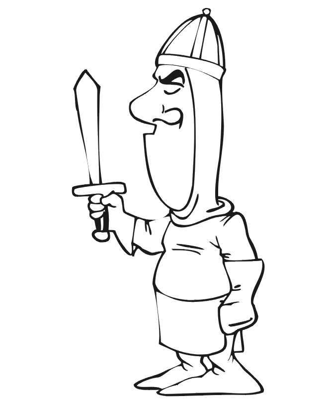 Knight Coloring Page | Knight Holding Tiny Sword