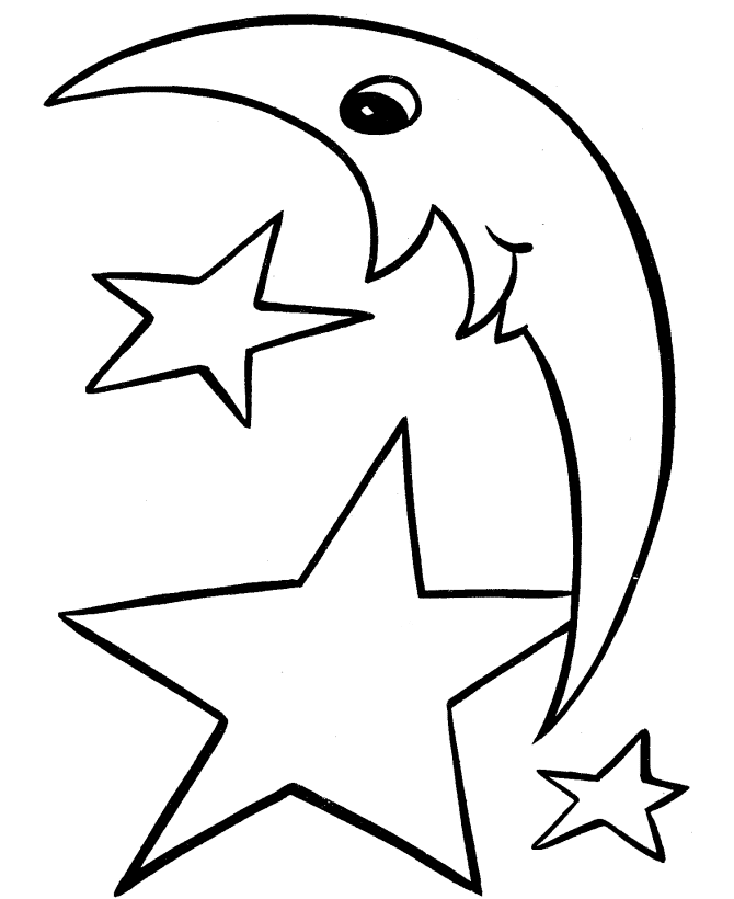 Star And Moon Shape Coloring Pages Free: Star And Moon Shape