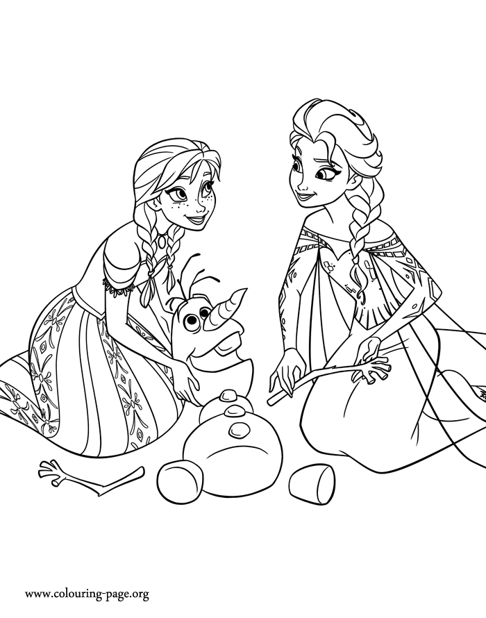Frozen - Anna and Elsa rearranging the snowy parts of Olaf