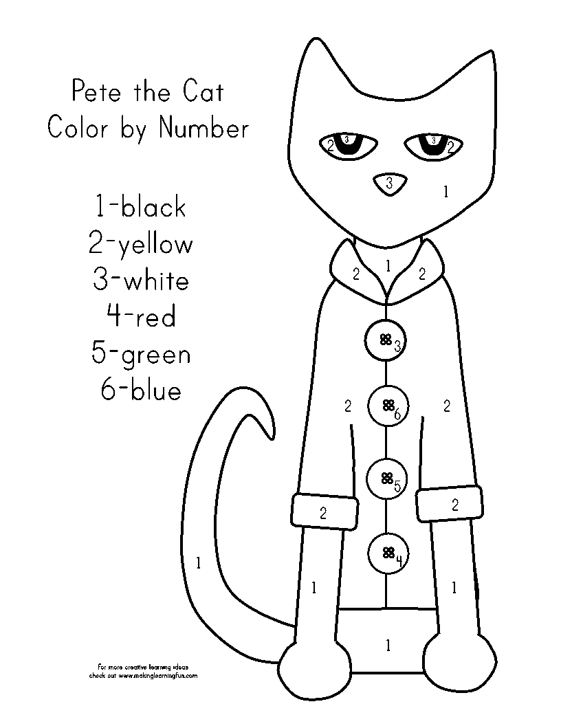 Pete The Cat Buttons Printable Coloring Page