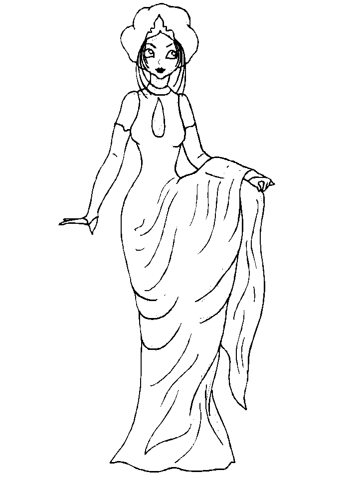 digital dunes: pretty girl wearing a dress coloring pages