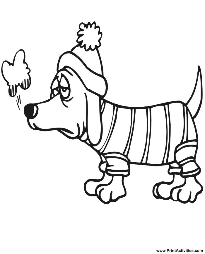 Cold Coloring Page | Dog Wearing Sweater & Hat