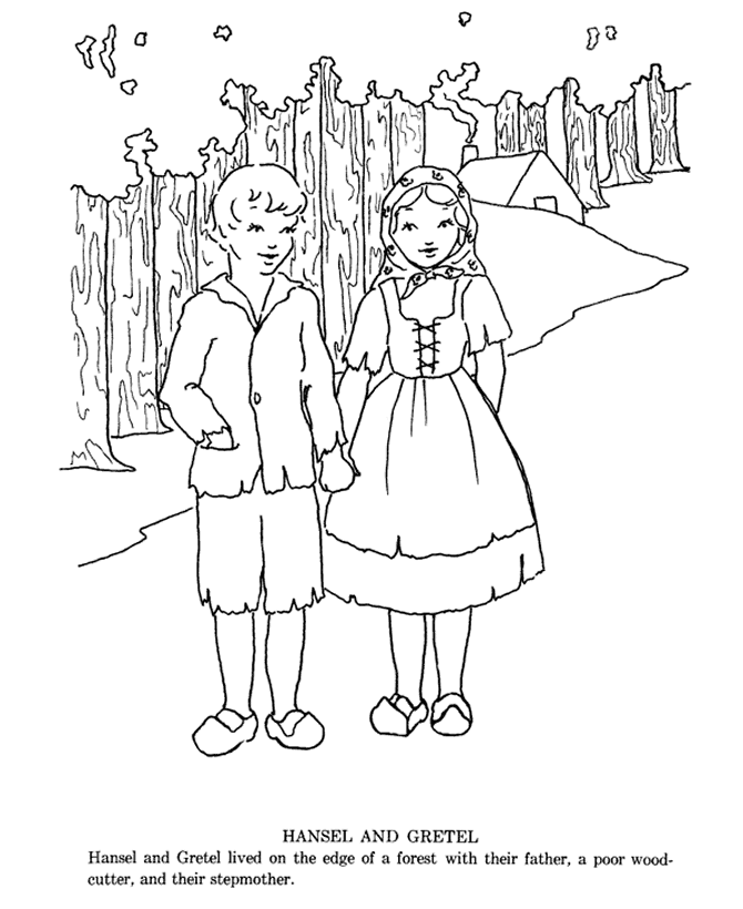 Hansel and Grettle fairy tale story coloring pages | Hansel and