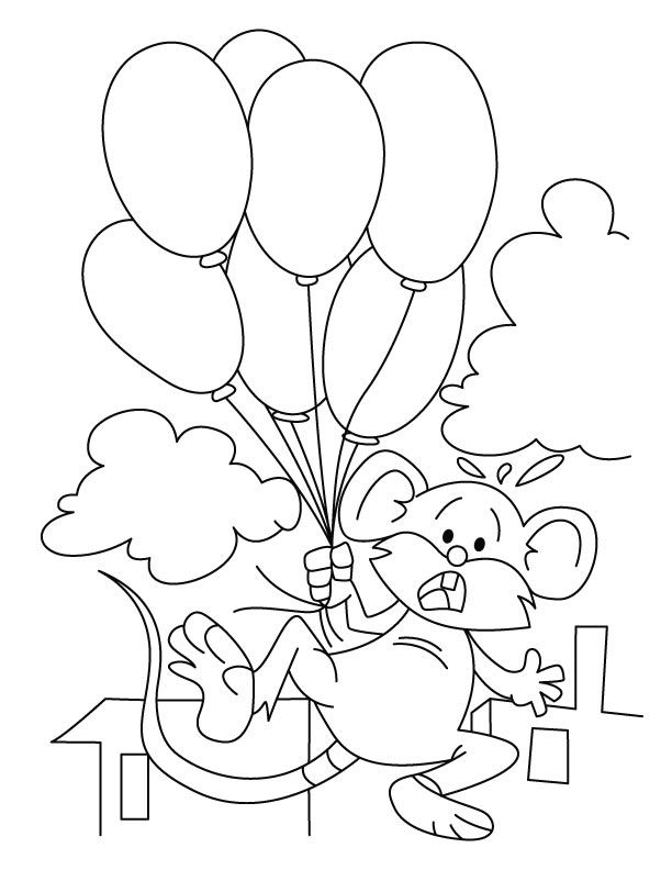 Mouse flying with balloons coloring pages | Download Free Mouse ...