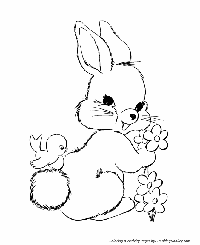 Easter Bunny Coloring Pages - Easter Bunny Flowers | HonkingDonkey