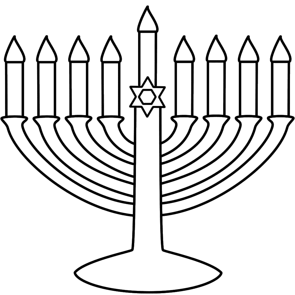 Menorah with Happy Hanukkah - Coloring Page (Hanukkah)