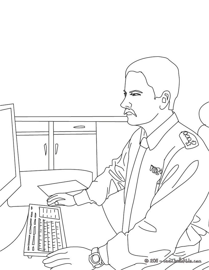 POLICEMAN coloring pages - Policeman at the police station