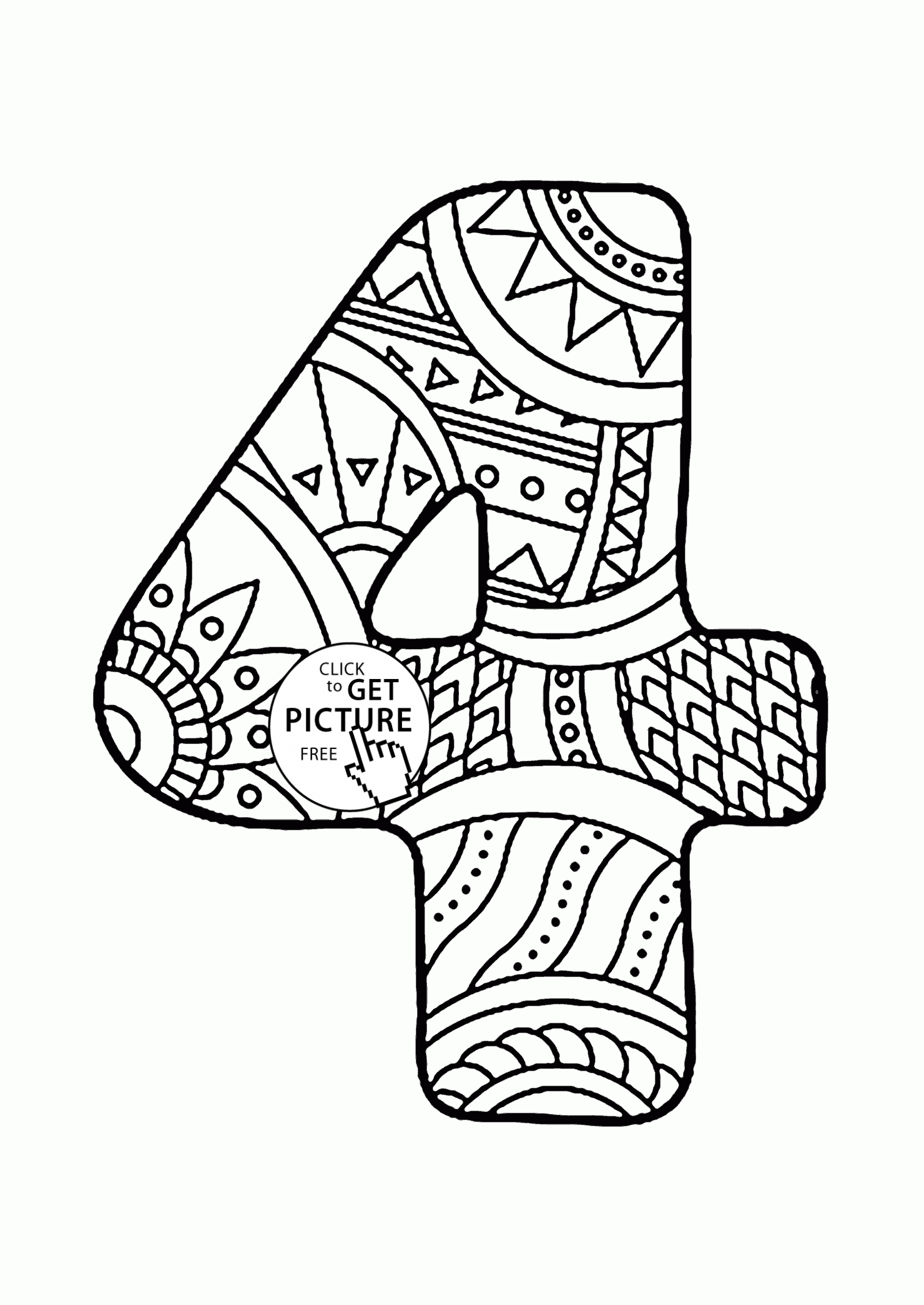 Pattern Number 4 coloring pages for kids, counting numbers ...