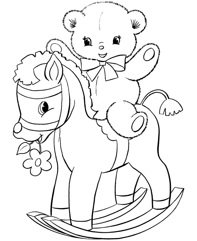 BlueBonkers: Teddy Bear Coloring Page Sheets - Rocking Horse Bear