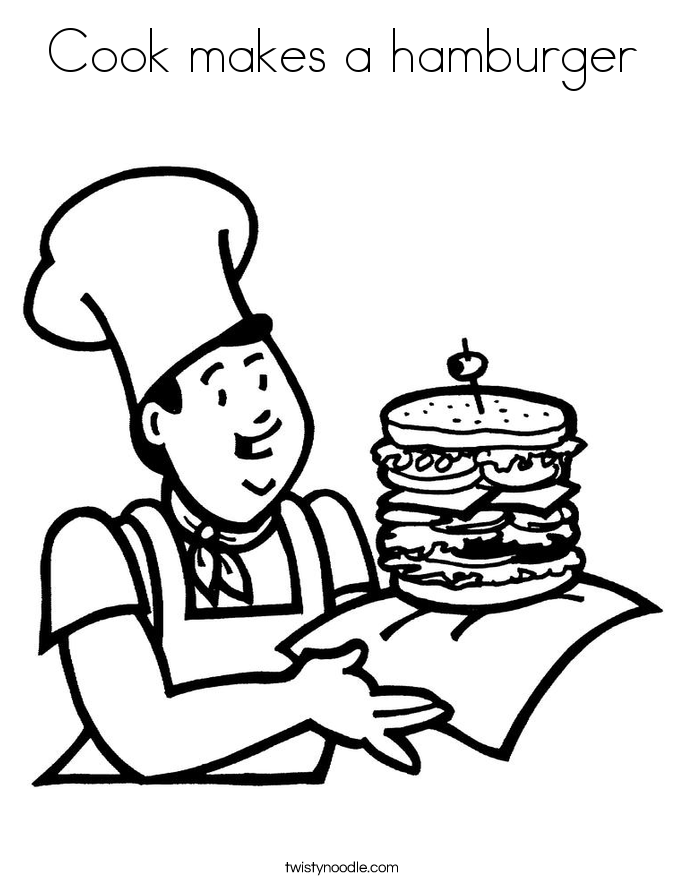 Cook makes a hamburger Coloring Page - Twisty Noodle