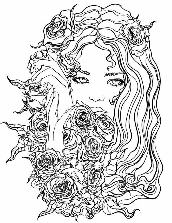 Pretty Girl with Flowers coloring page | Recolor App ...