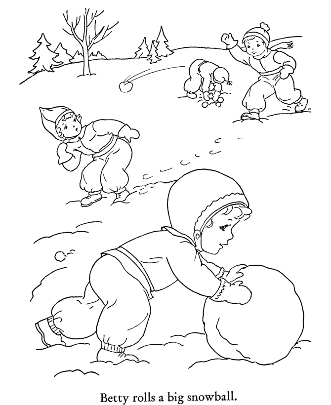 Winter Coloring - Kids Making Snowballs Coloring Page | HonkingDonkey