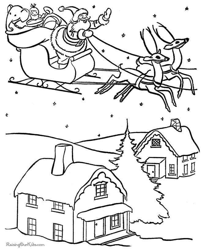 Santa And Reindeer Coloring Page Images & Pictures - Becuo