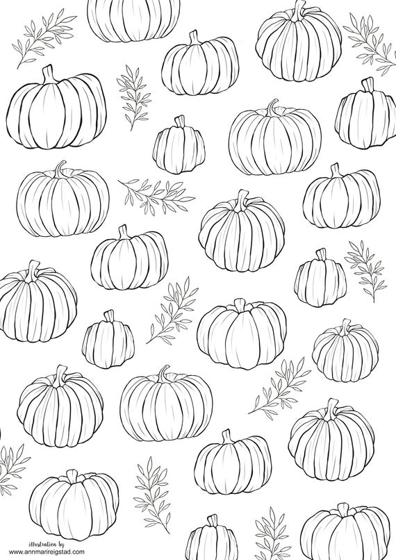 Pumpkins Coloring Page Digital Printable Coloring Page Food | Etsy